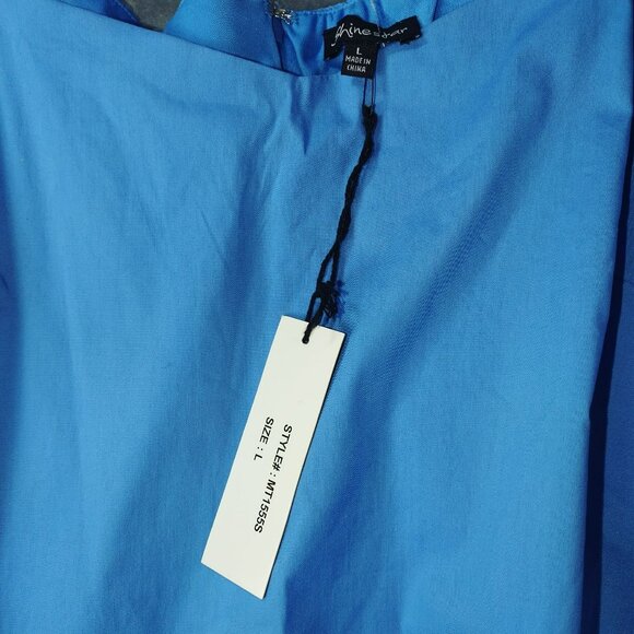 Shinestar Off-Shoulder Cropped‎ Top With Flared Sleeves Size L Blue NWT - Picture 4 of 10